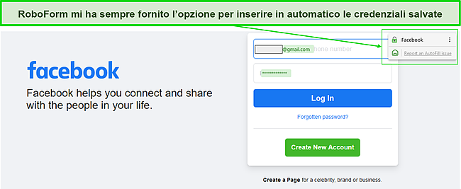 Screenshot della funzione di riempimento automatico di RoboForm.