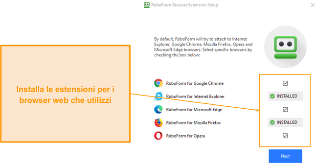 Screenshot dell'installazione dell'estensione del browser di RoboForm.