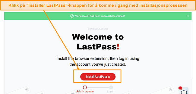 Skjermbilde av LastPass nettleserutvidelse Installasjonskobling.