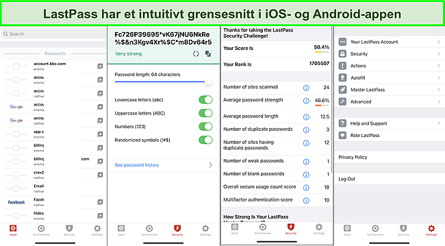 Skjermbilde av LastPass iOS-appgrensesnitt.