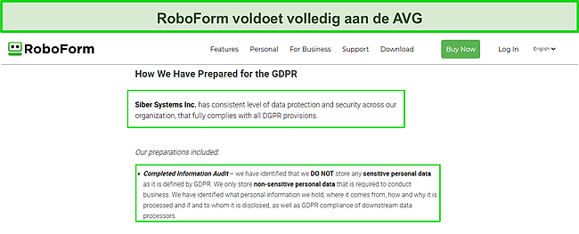 Screenshot van de AVG-naleving van RoboForm.