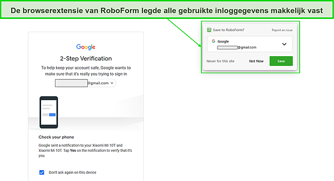 Screenshot van de RoboForm-browserextensie legt inloggegevens vast.