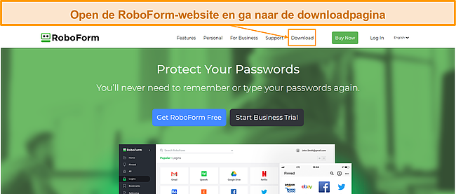 Screenshot van de startpagina van RoboForm.