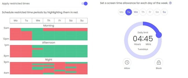 Qustodio screen time features