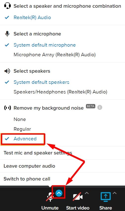 RingCentral noise reducer