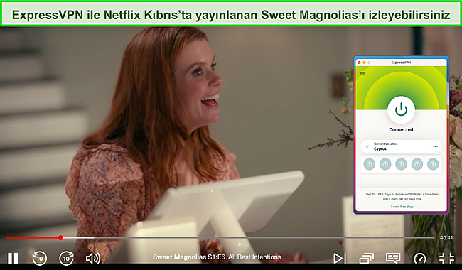 ExpressVPN'in Netflix Kıbrıs'ın engellemesini kaldırmasının ekran görüntüsü.