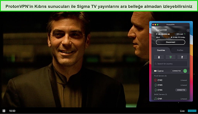 ProtonVPN'in Sigma TV'nin engellemesini kaldırmasının ekran görüntüsü.