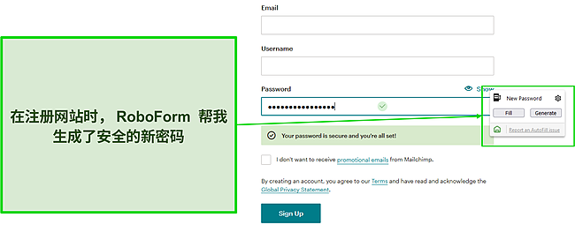 RoboForm 的安全密码生成器的屏幕截图。