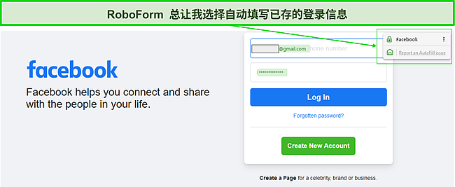 RoboForm 的自动填充功能的屏幕截图。