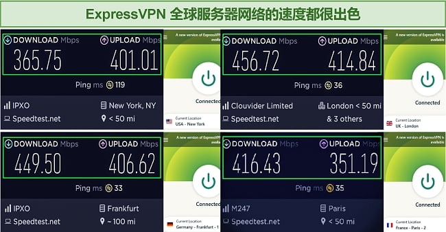 全球服务器上的 Express VPN 速度测试示例