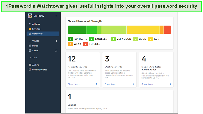 Using 1Password's Watchtower to track password security