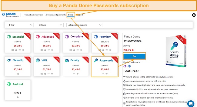 Buying a Panda Dome Passwords subscription
