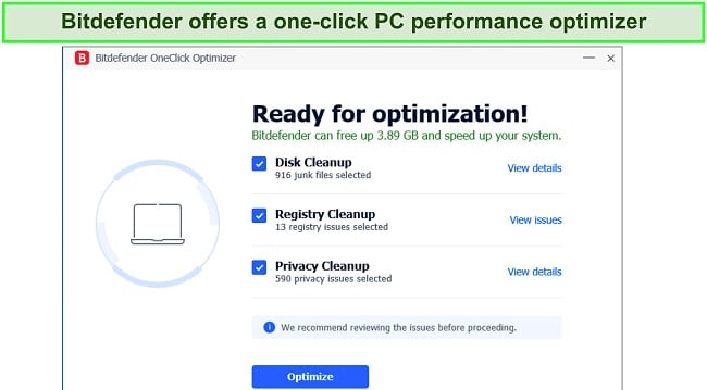 Screenshot of Bitdefender PC optimizer result