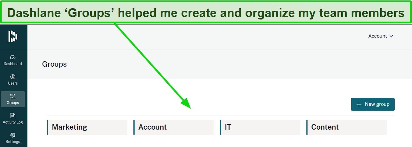 Screenshot of the Dashlane Groups dashboard