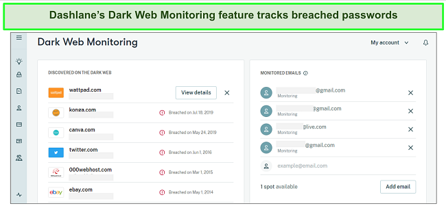 Using Dashlane's Dark Web Monitoring to track breached passwords