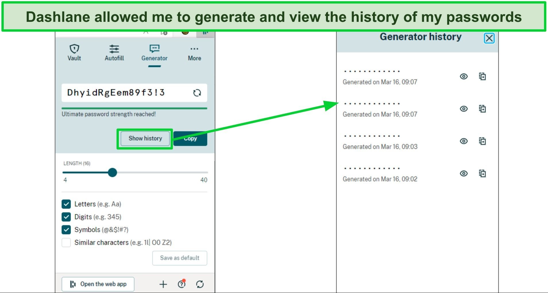 Screenshot of the Dashlane password generator