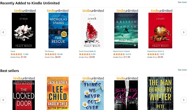 Captura de pantalla de la lista de libros Kindle