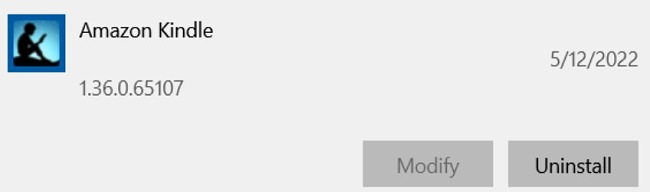 Kindle uninstall screenshot