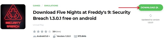 Schermata della pagina di download di Five Nights at Freddy's