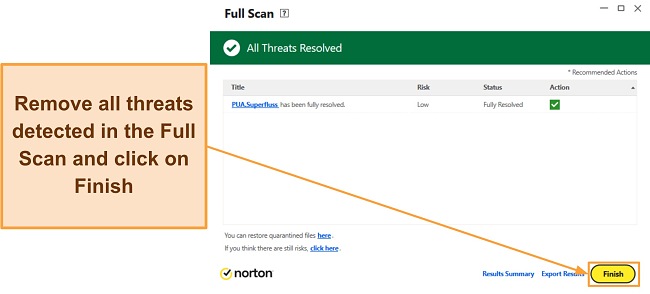 Screenshot showing how to complete Norton's Full scan