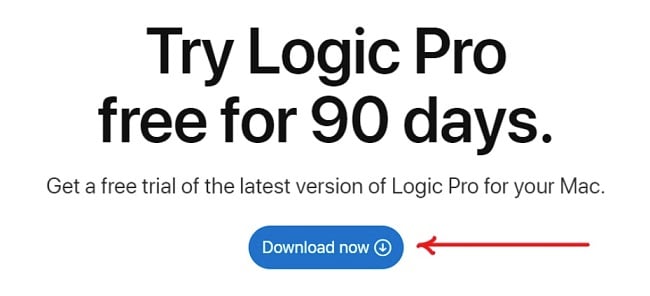 Скріншот сторінки завантаження Logic Pro