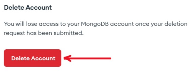 MongoDB menghapus tangkapan layar akun