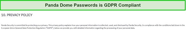 Panda Dome Passwords is fully GDPR compliant