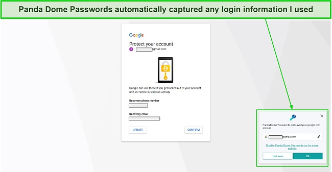 Panda Dome Passwords' automatic login capture feature
