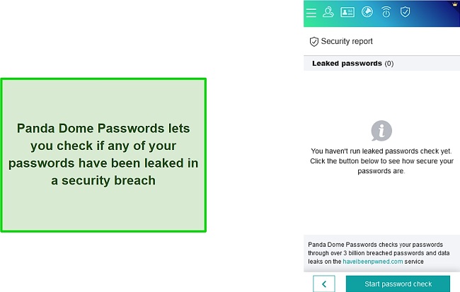 Screenshot of Panda Dome Passwords' leaked password checker