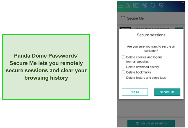Panda Dome Passwords' Secure Me feature