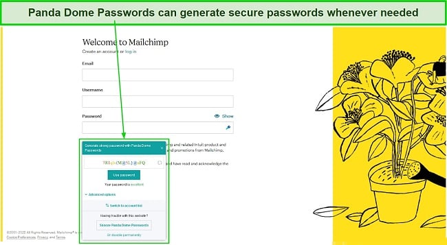 Screenshot of Panda Dome Passwords' secure password generator