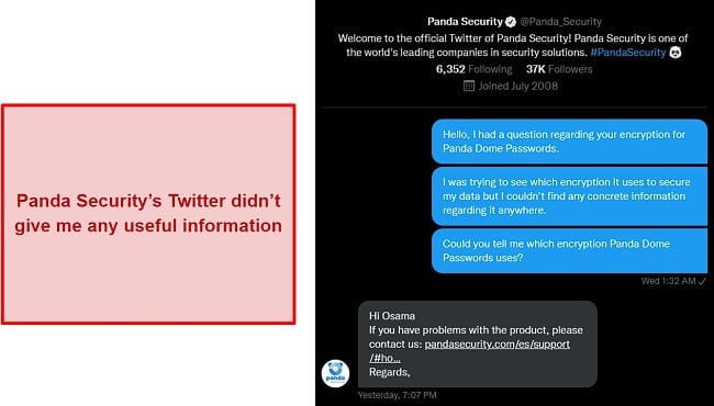 Asking Panda Dome Passwords' Twitter about their encryption