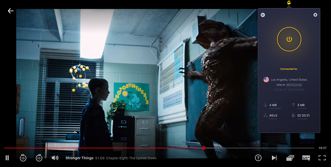 Screenshot of Stranger Things playing on Netflix while connected to CyberGhost