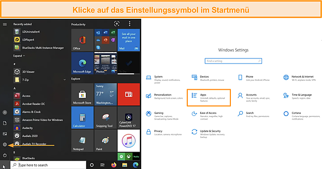 Gehen Sie zu Windows-Einstellungen und Apps und Sie sehen die Liste der auf Ihrem Computer installierten Programme.