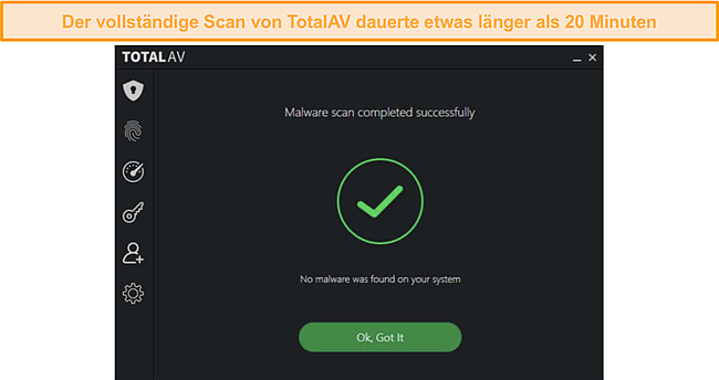 Screenshot der vollständigen Scanergebnisse von TotalAV.