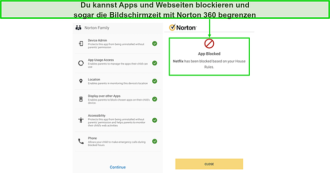 Screenshot des Kindersicherungs-Dashboards von Norton Family.