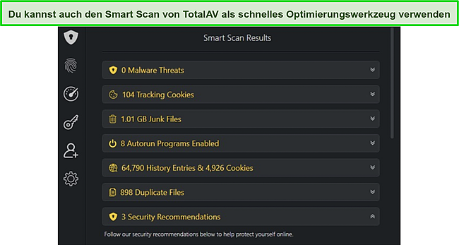 Der Smart Scan von TotalAV hat mir auch Sicherheitsempfehlungen gegeben.