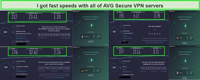 You’ll get fast connection speeds when using AVG’s VPN