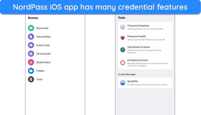 Screenshot of NordPass's iOS interface