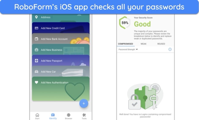 Screenshot of Roboform's iOS interface