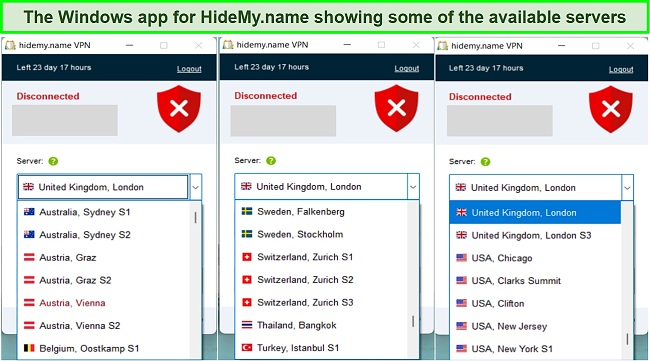 Screenshot of some HideMynames server options