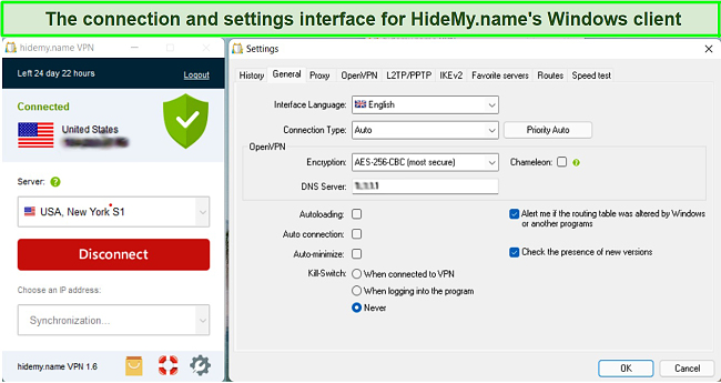 Screenshot showing the Windows user interface of HideMyname