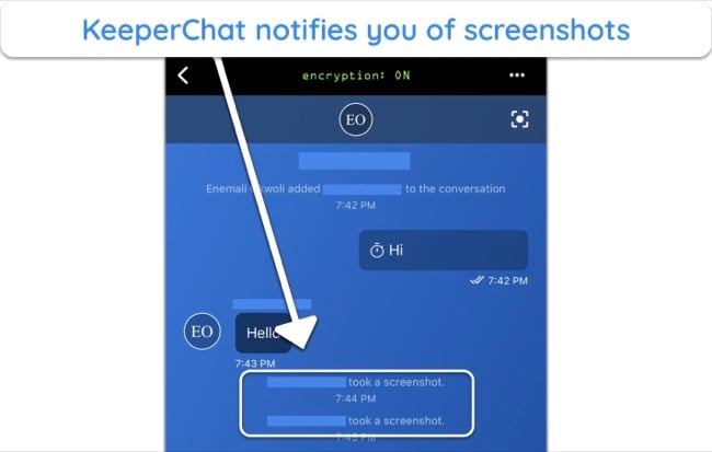KeeperChat showing screenshot notifications