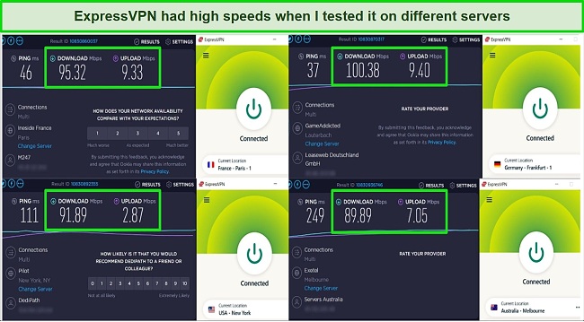 Graphic showing ExpressVPN's high speeds in a speed test