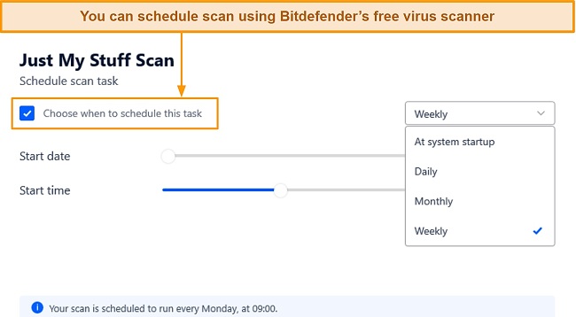 Screenshot of Bitdefender's free virus scanner schedule scan option