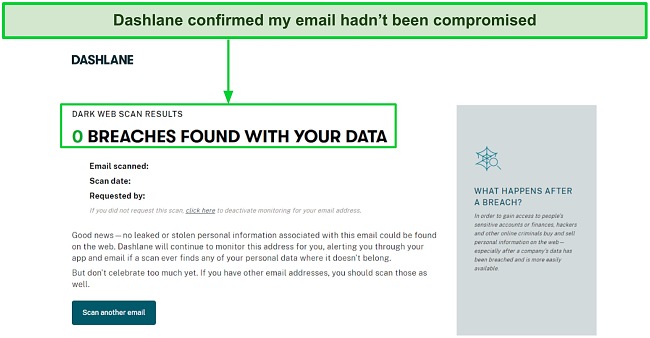Screenshot of Dashlane's data breach report