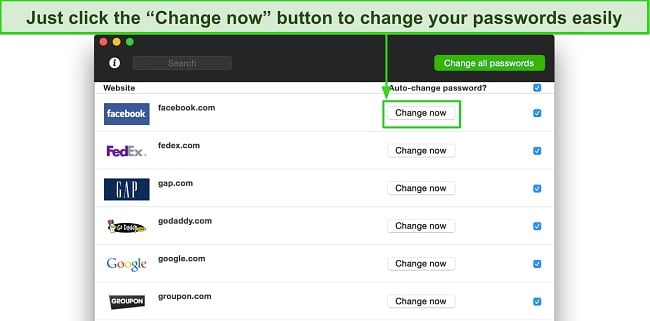 Screenshot of Dashlane's one-click password changer