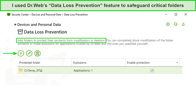 Screenshot of Dr.Web's Data Loss Prevention dashboard