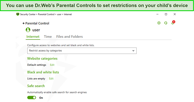 Screenshot of Dr.Web's Parental Controls dashboard
