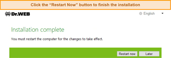 Screenshot of Dr.Web's installation wizard last step
